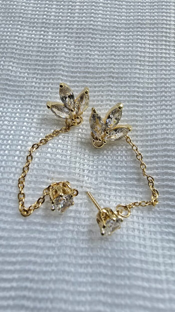 Gold-Tone Crystal Stud & Chain Dangle Earrings by Zara Jio - Image 1