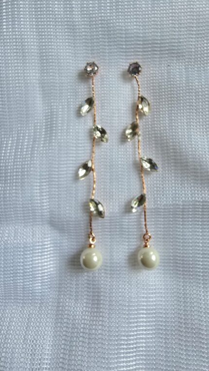 Dainty Leaf Crystal & Pearl Linear Earrings