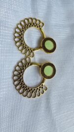 Artisanal Gold-Tone & Mint Green Drop Earrings - Image 2
