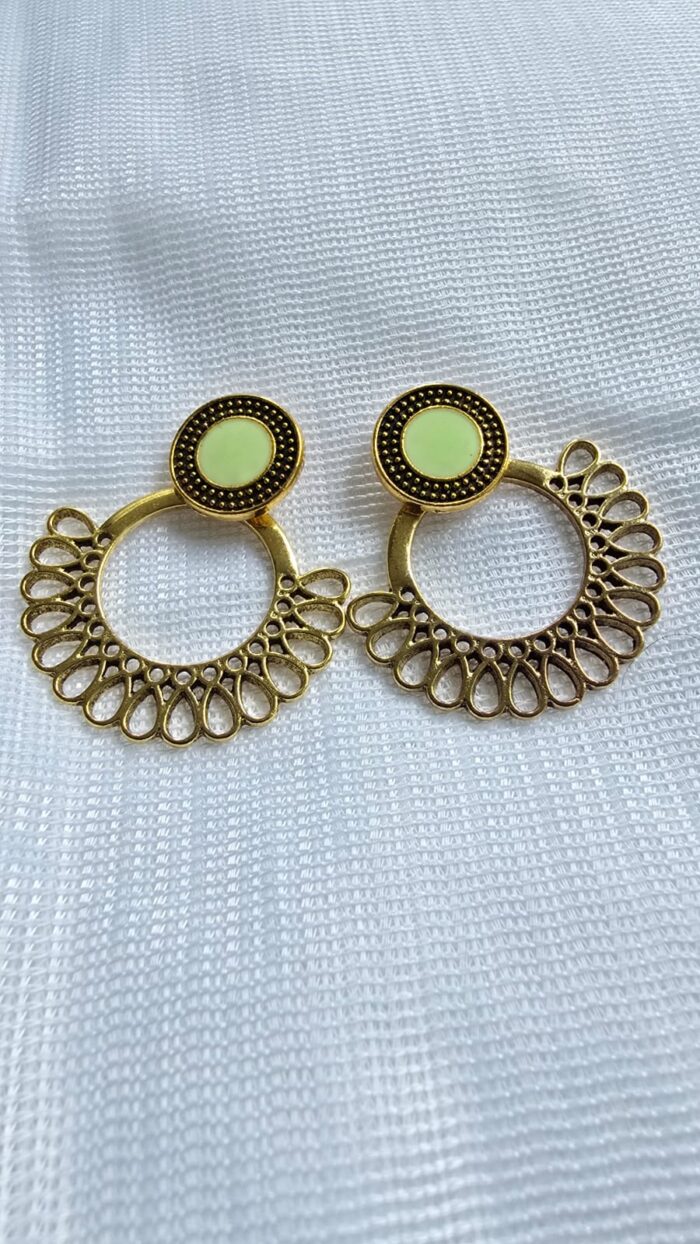 Artisanal Gold-Tone & Mint Green Drop Earrings - Image 1