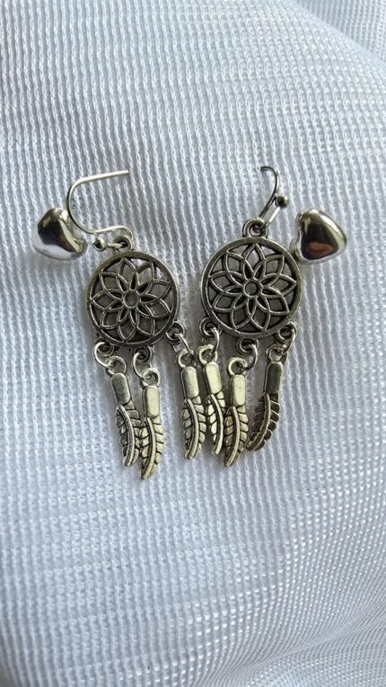Silver Dream Catcher & Heart Duo Earrings by Zara Jio
