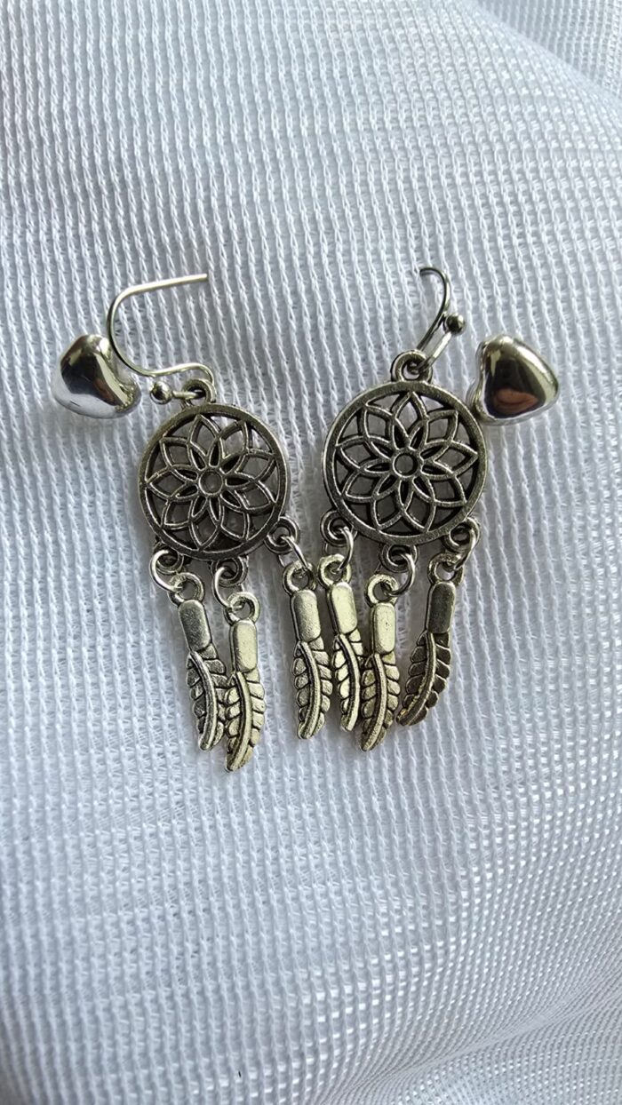 Silver Dream Catcher & Heart Duo Earrings by Zara Jio - Image 1