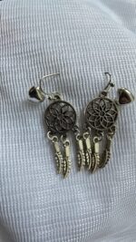 Silver Dream Catcher & Heart Duo Earrings by Zara Jio - Image 2