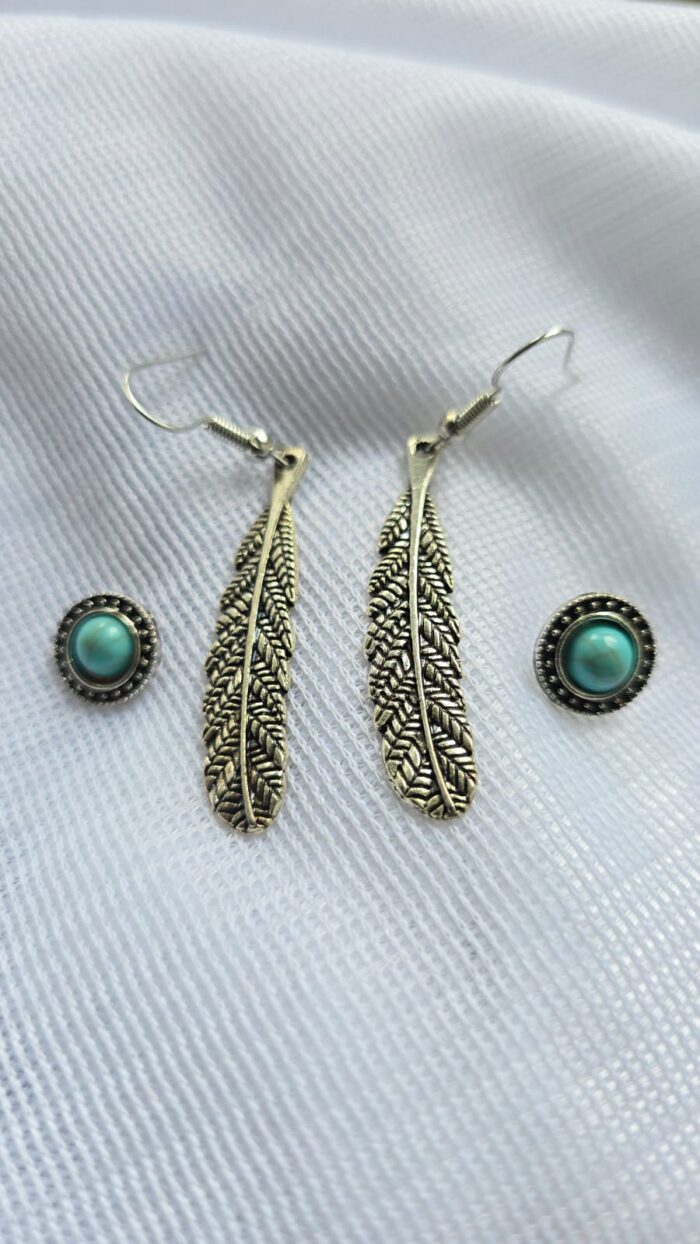Versatile Feather & Turquoise Earring Duo By Zara Jio - Image 1