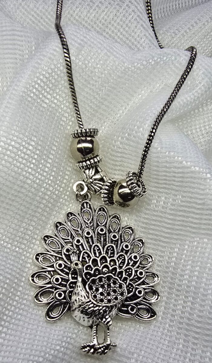 Elegant Oxidized Peacock Pendant Necklace. - Image 1