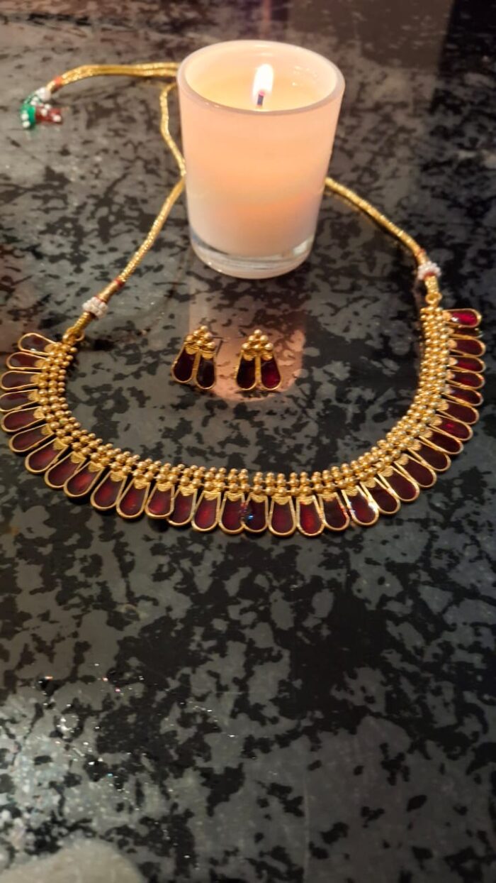 Nagapadom -Maroon and Gold Necklace Set by Zara Jio - Image 2