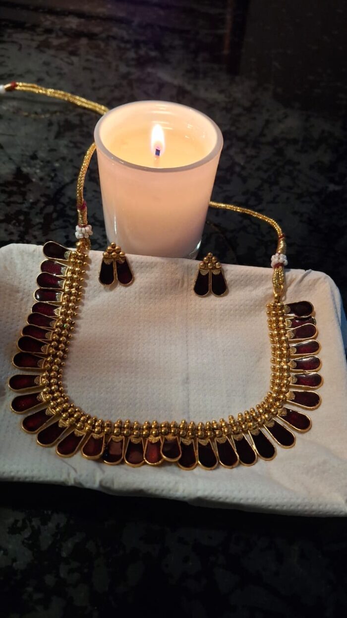 Nagapadom -Maroon and Gold Necklace Set by Zara Jio - Image 1