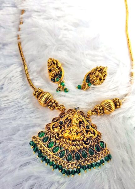 Traditional Gold Plated Green Temple Set by Zara Jio