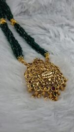 Green Beaded Gold Pendant Necklace by Zara Jio
