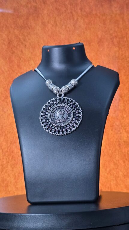 Vintage Coin Inspired Oxidized Silver Medallion Necklace by Zara Jio