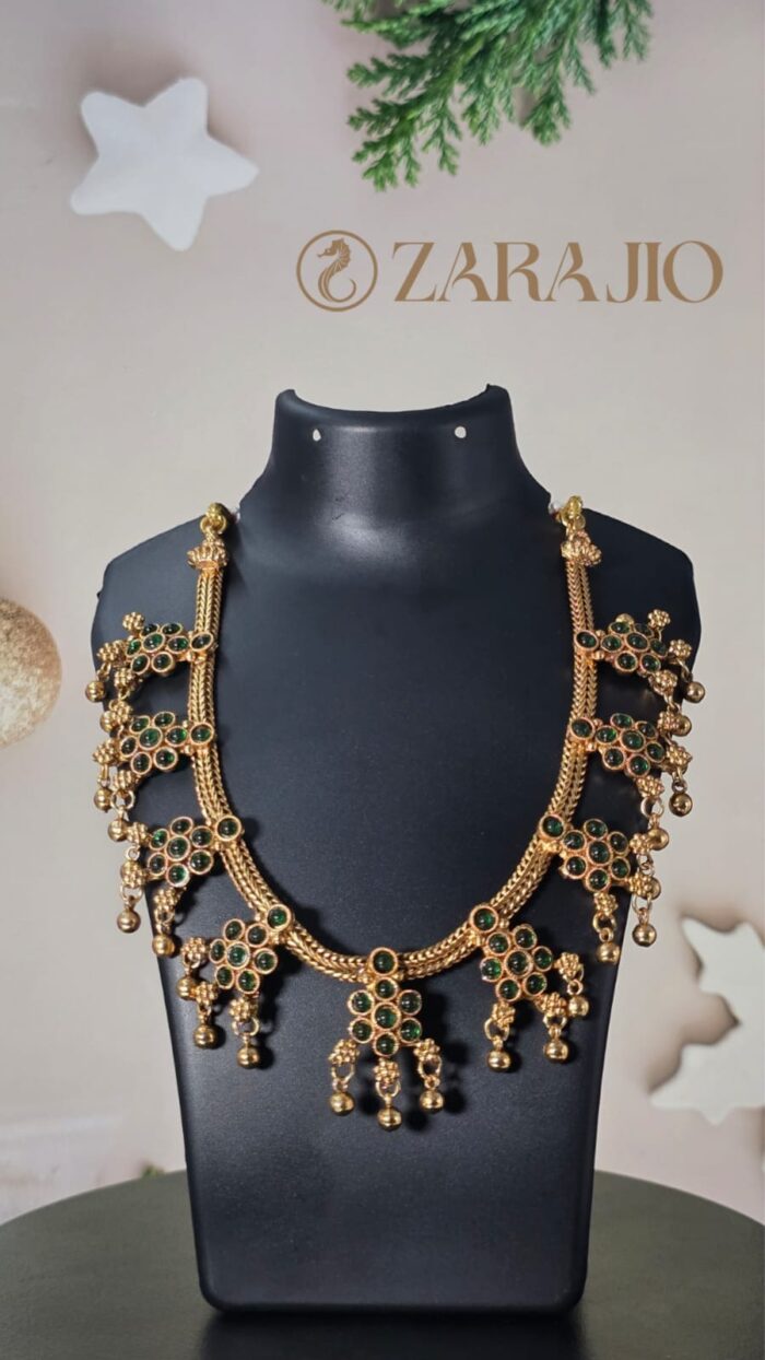 Timeless Gold-Toned Necklace with Emerald Green Stones by Zara Jio - Image 1