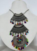 Festive Oxidized Silver & Multicolored Ghungroo Necklace by Zara Jio - Image 2
