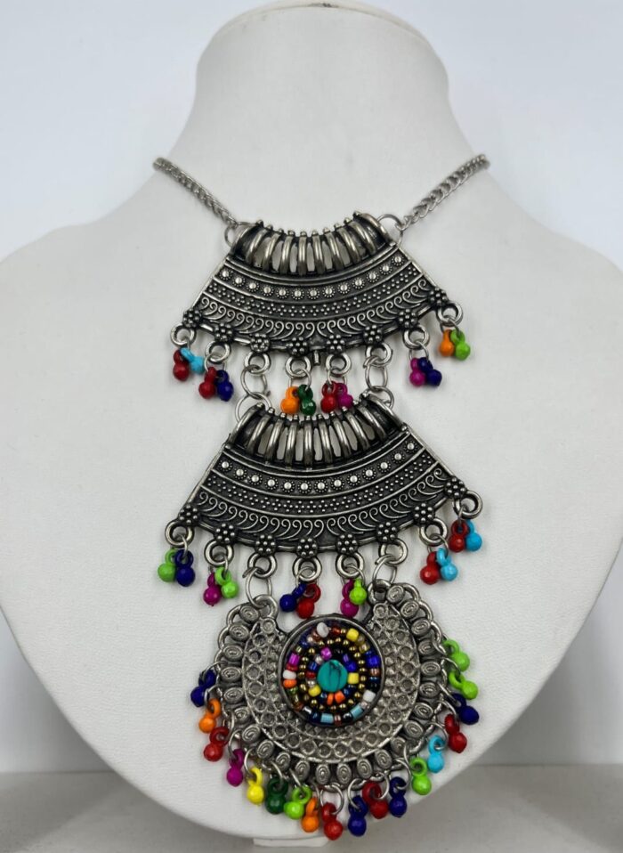 Festive Oxidized Silver & Multicolored Ghungroo Necklace by Zara Jio - Image 2