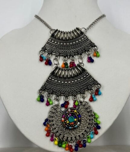 Festive Oxidized Silver & Multicolored Ghungroo Necklace by Zara Jio