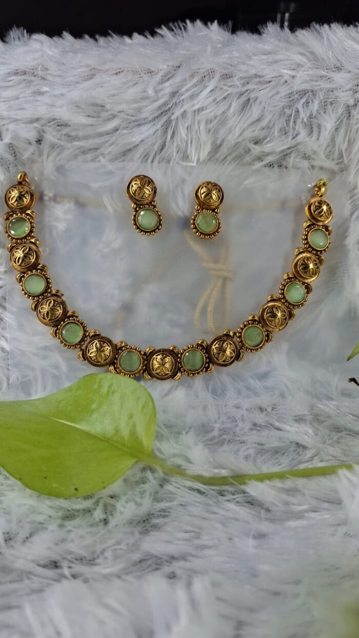 Versatile Antique Finish Green Stone Set by Zara Jio - Image 1
